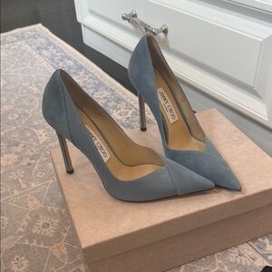 Jimmy Choo Dusty Blue Suede Pointed-Toe Stiletto Pumps